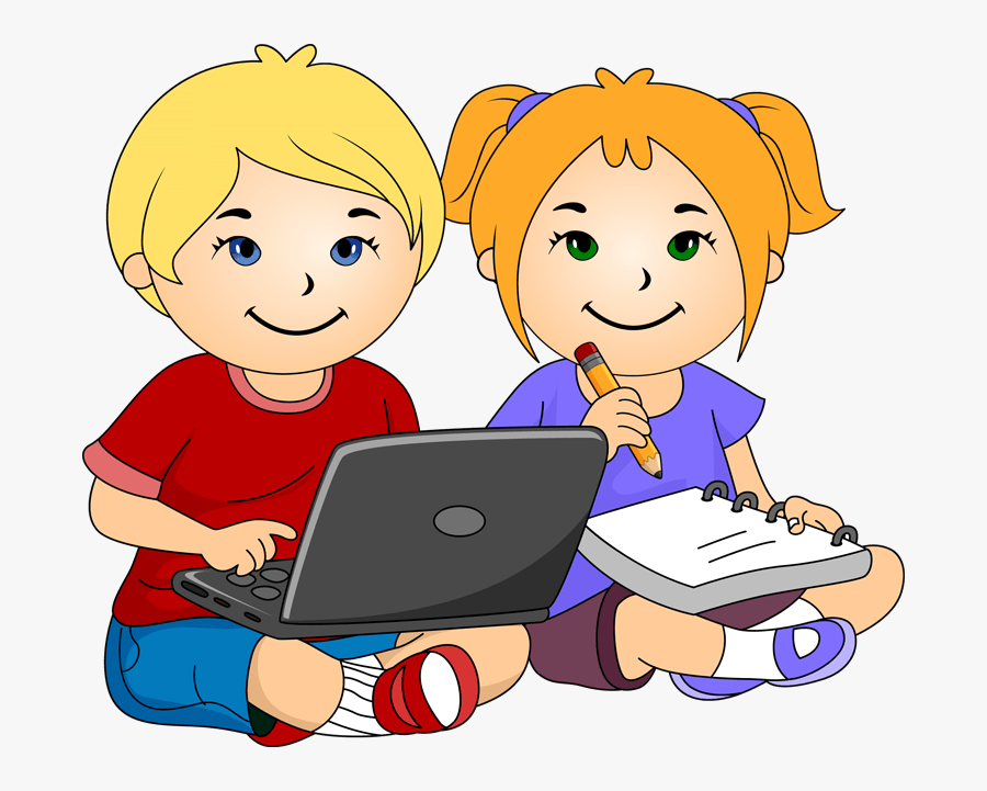 Laptop Clipart School Child - Boy And Girl Working Clipart, Transparent Clipart