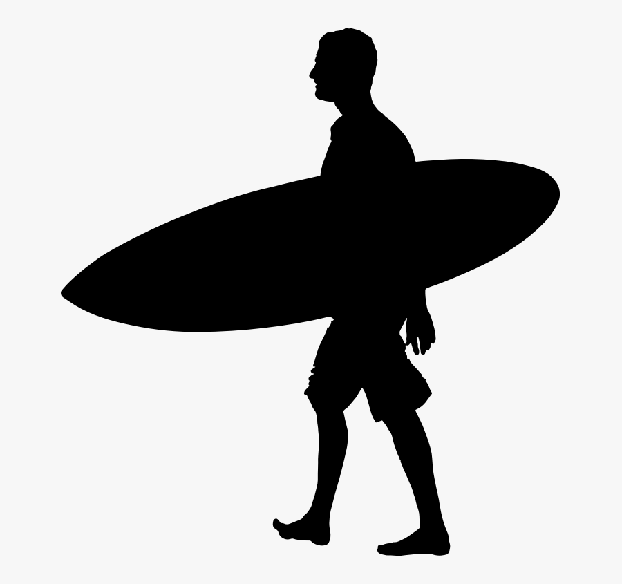 Man Surfboard Silhouette, Transparent Clipart