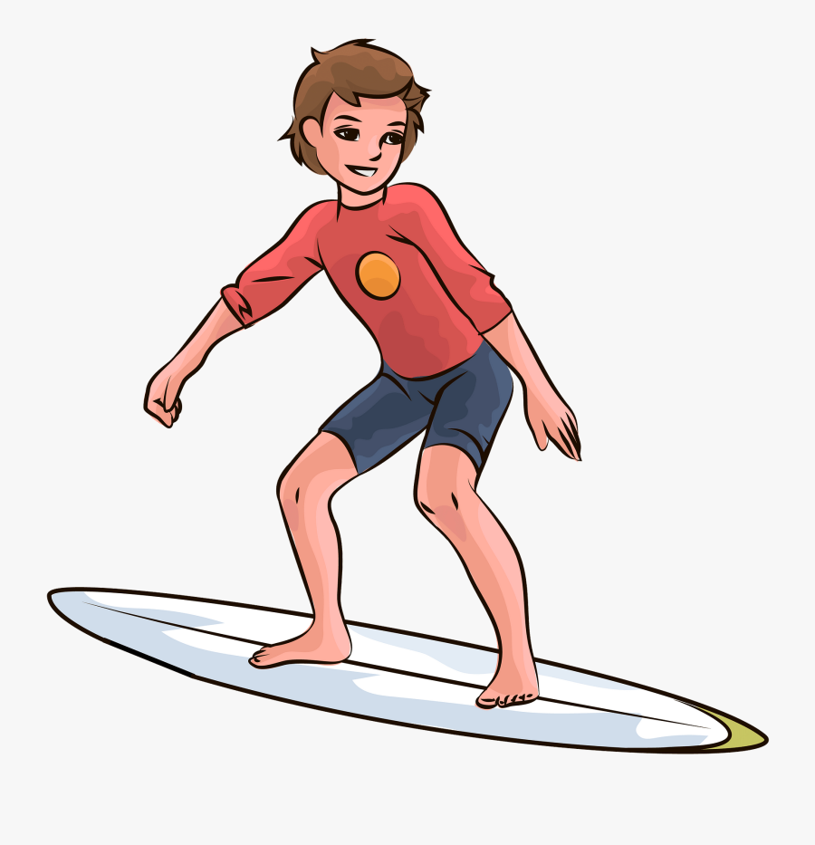 Boy Cartoon Surfer, Transparent Clipart