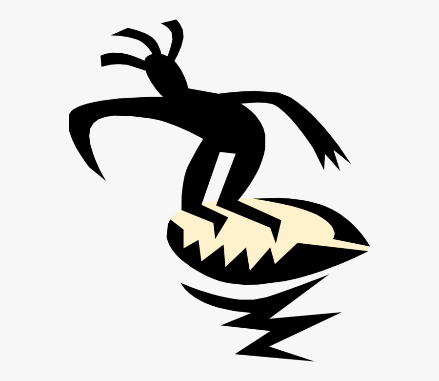 Vector Illustration Of Surfer With Surfboard On Ocean, Transparent Clipart