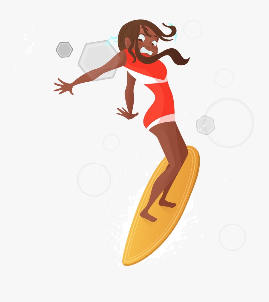 Cartoon Girl Surf Png, Transparent Clipart