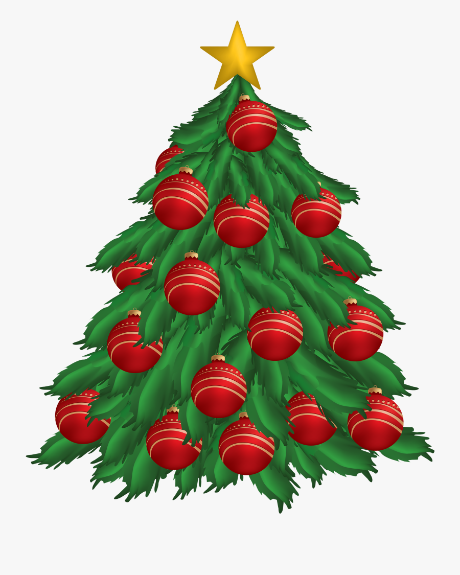 Christmas Tree With Red Christmas Ornaments Png Clipart - Merry Christmas Vectors Designs, Transparent Clipart