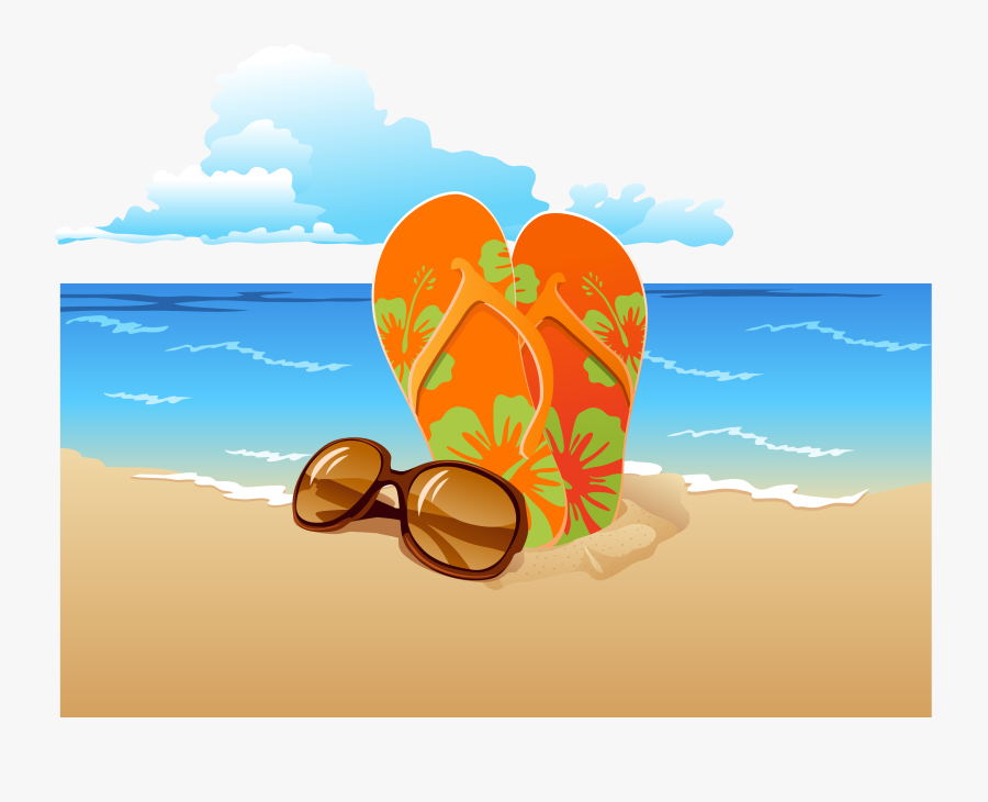 Sandal Sunglasses Flip-flops Slipper Vector Beach Clipart - Beach Flip Flops Sunglasses Background Summer, Transparent Clipart