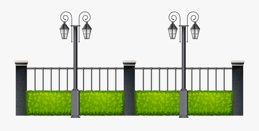 Metal Fence With Streetlights Png Clipart - Street Fence Png, Transparent Clipart