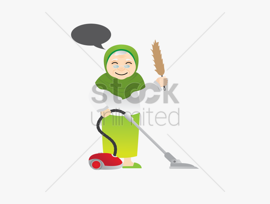 Muslim Woman With Vacuum Cleaner Vector Image - Cleaner Muslimah Cartoon, Transparent Clipart