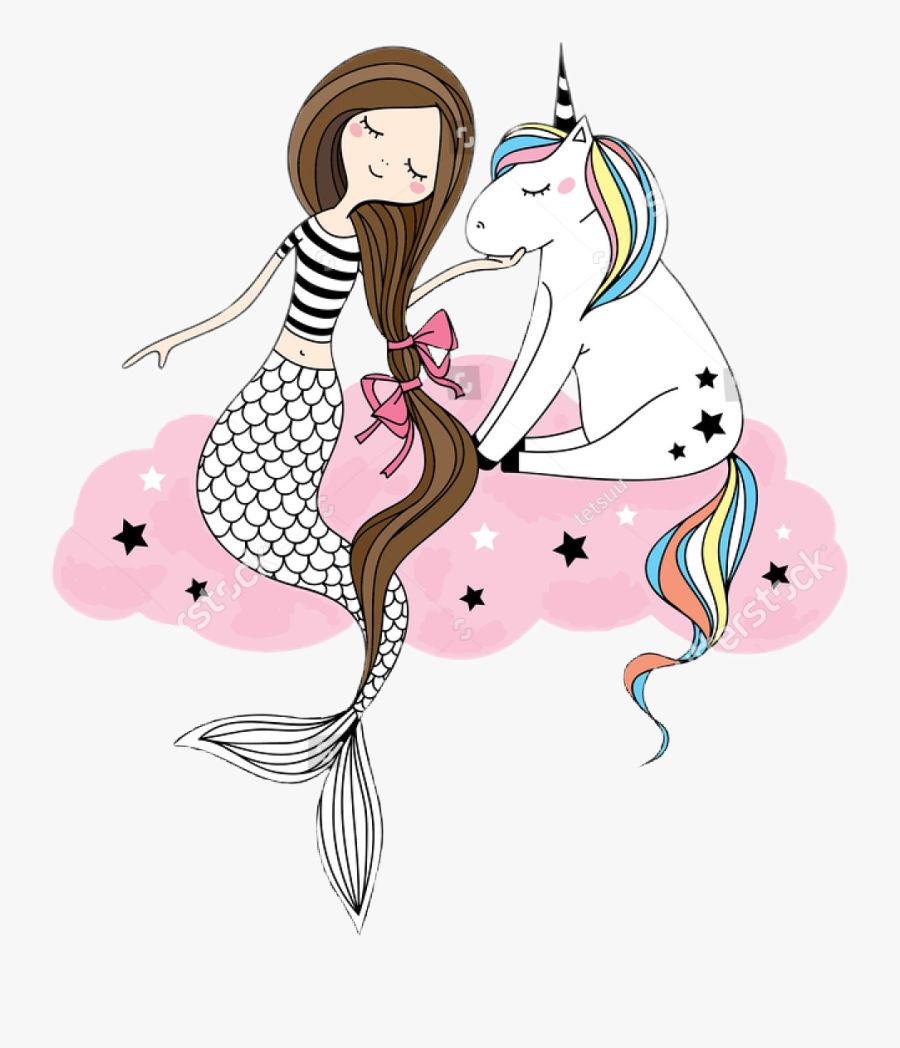 Collection Of Free Mermaid Drawing Unicorn Download - Unicorn And Mermaid Best Friends, Transparent Clipart
