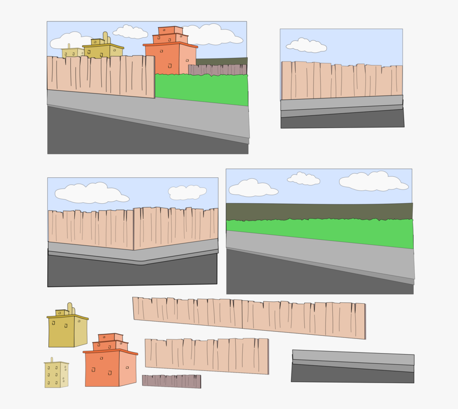 Elevation,angle,area - Cartoon Sidewalk Fence, Transparent Clipart