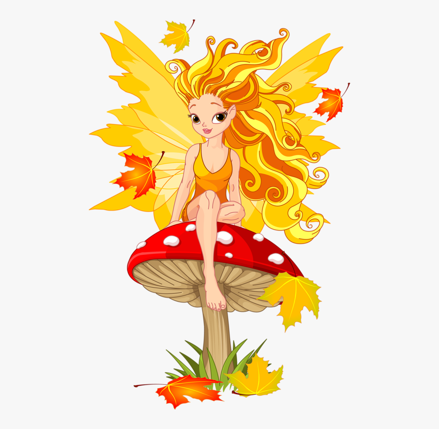 Cartoon Fairies Sitting On Mushroom, Transparent Clipart