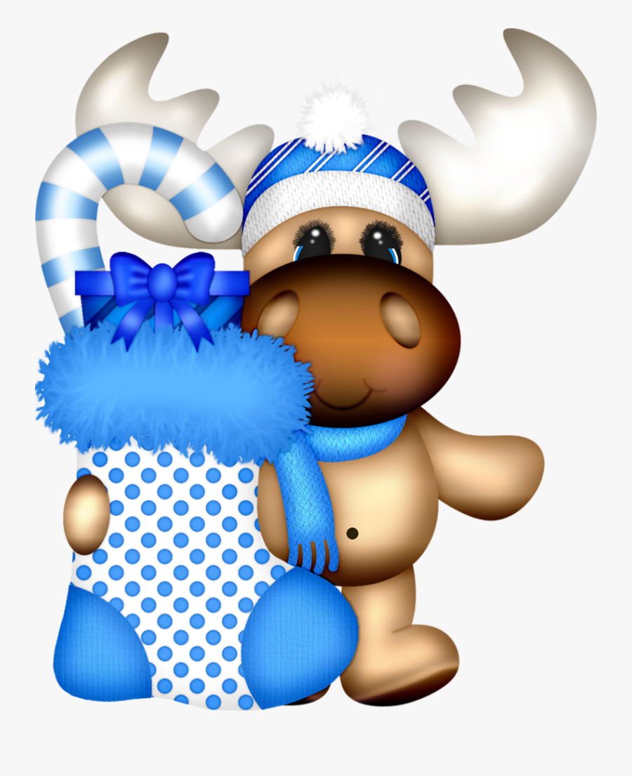 Christmas Moose Clipart - Cute Blue Christmas Clipart, Transparent Clipart