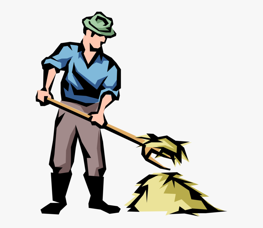 Vector Illustration Of Farmer With Pitchfork And Hay - Farmer Working Clipart, Transparent Clipart