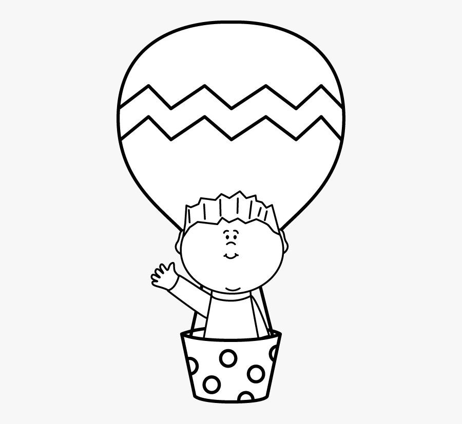 Black And White Boy In A Hot Air Balloon - Clip Art Picture Of Hot...