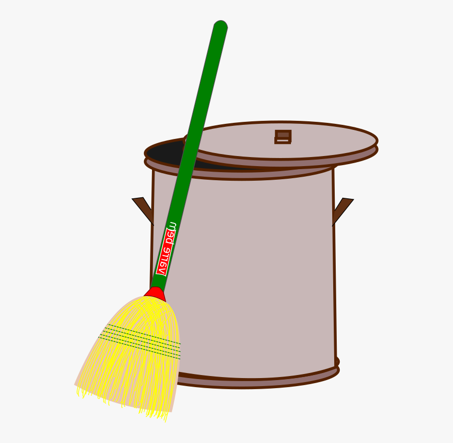 Broom And Trash Can, Transparent Clipart