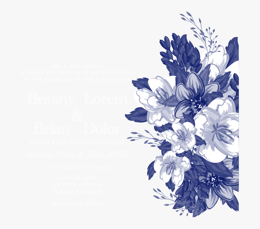 Blue Flower Wedding Invitations Vector Design Invitation - Wedding Floral Vector Png, Transparent Clipart