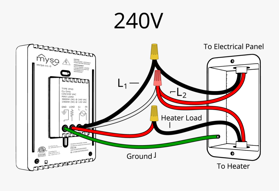240v Wiring Diagram - 240v Thermostat Wiring, Transparent Clipart