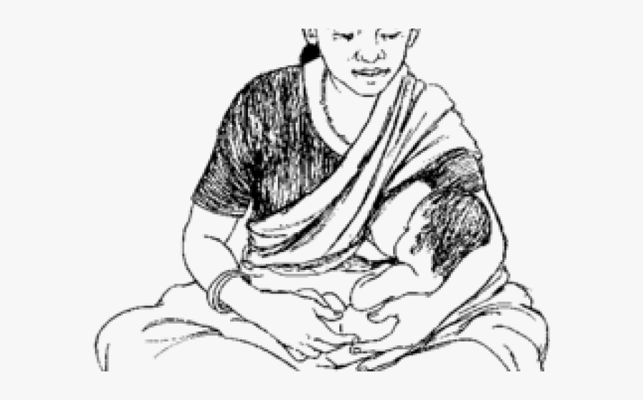 Indian Mother With Baby Drawing - Mother And Baby Drawing, Transparent Clipart