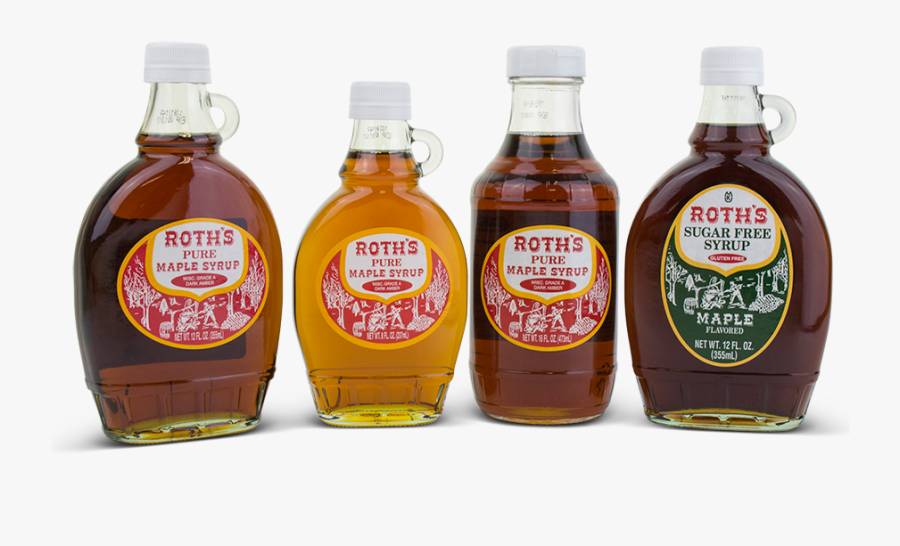 Bottles Of Various Kinds Of Roth"s Pure Maple Syrup - Bottle, Transparent Clipart