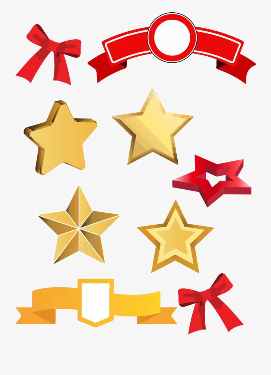 Red Yellow Pointed Star Ribbon Ai Vector Image Png - Fita Com Estrela Png, Transparent Clipart