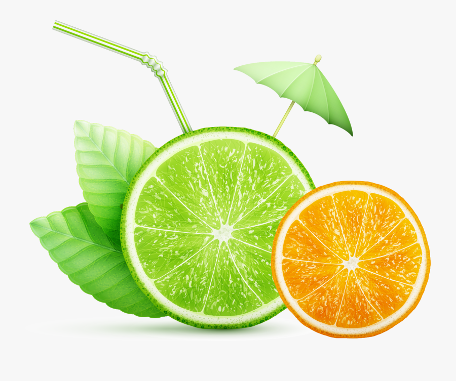 Jpg Freeuse Download Orange Juice Fruits And Leafy - Lime And Mint Vector, Transparent Clipart