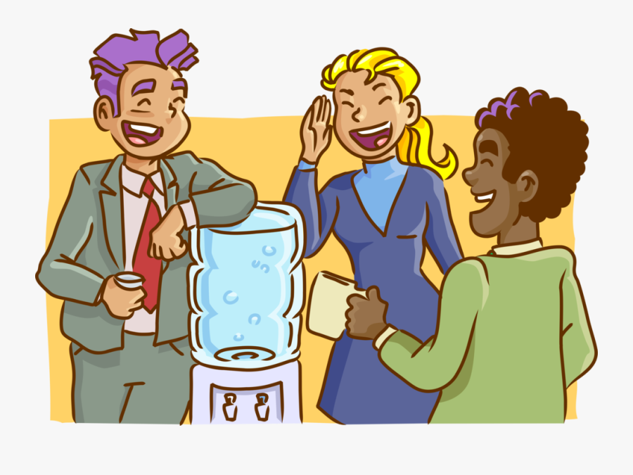 Associates Engage In Water Cooler Banter - Office Colleagues Cartoon, Transparent Clipart