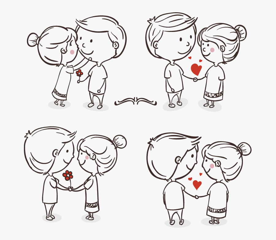 Transparent Romantic Clipart - Love Couple Cartoon Sketches, Transparent Clipart