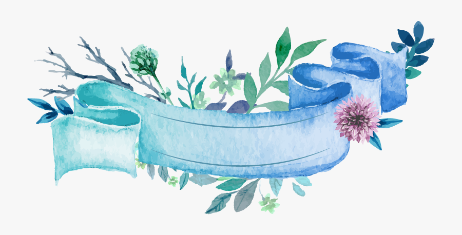 Blue Material Vector Romantic Wedding Watercolor Paper - Blue Watercolor Banner Png, Transparent Clipart