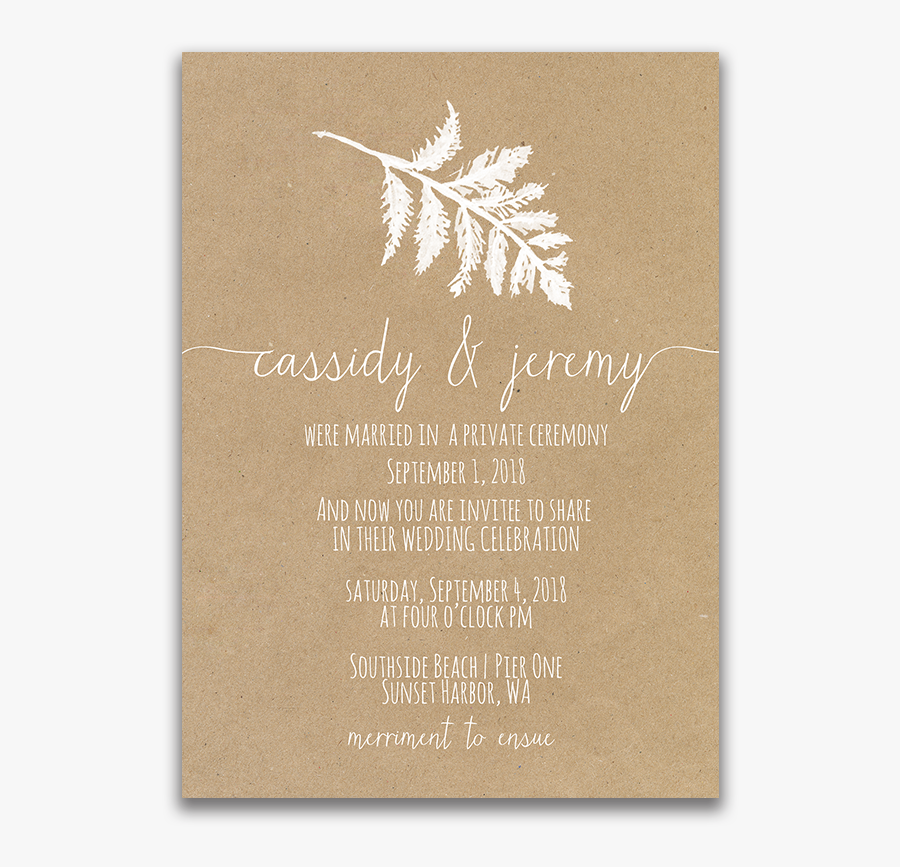 Clip Art Fern Reception Only Invitation - Greeting Card, Transparent Clipart