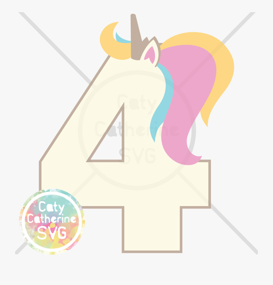 4 Four Years Old Birthday Unicorn Svg Cut File - Svg Number 4 Unicorn, Transparent Clipart