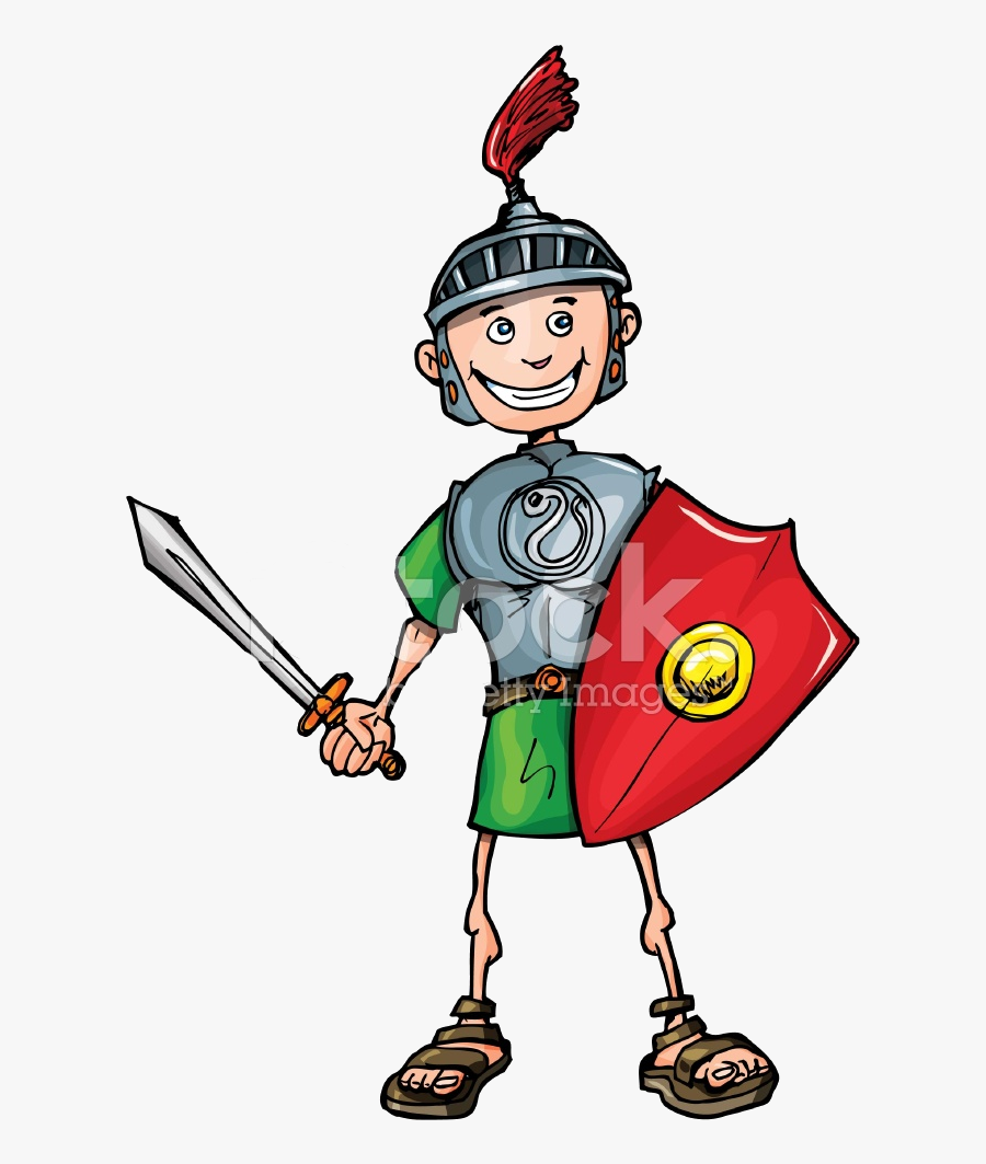 Transparent Keep Up The Good Work Clipart - Roman Soldier Cartoon Illustration, Transparent Clipart