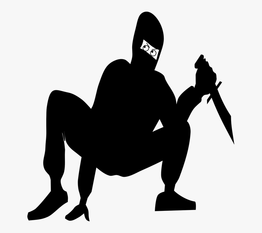 Ninjia Mask Knife Squat Crouch Silhouette Danger - Ninja With Knife, Transparent Clipart