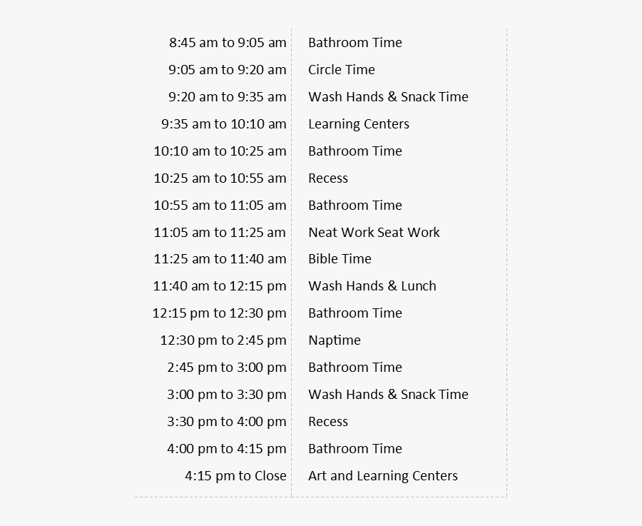 Example Pre K Schedule, Transparent Clipart