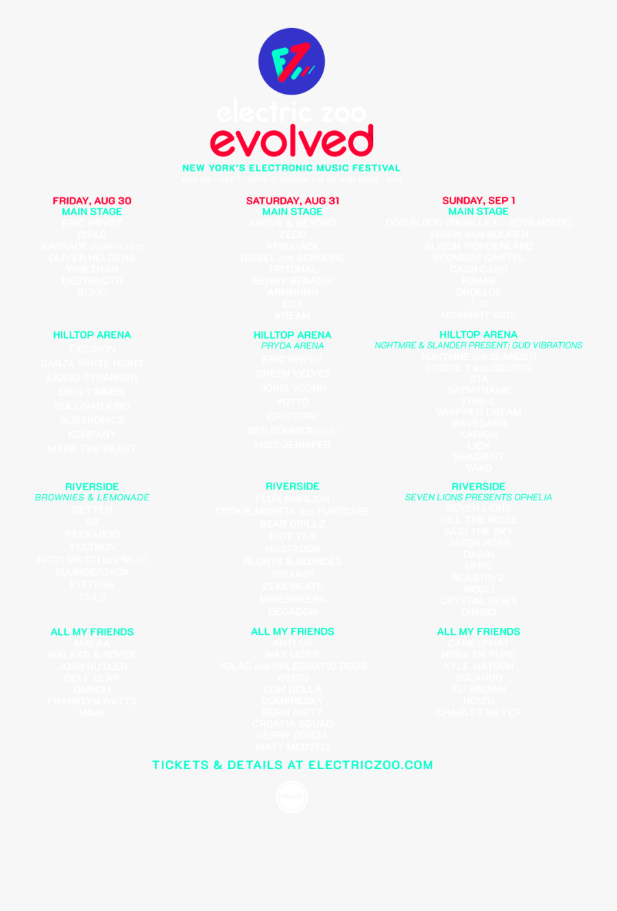 Electric Zoo Set Times 2019, Transparent Clipart