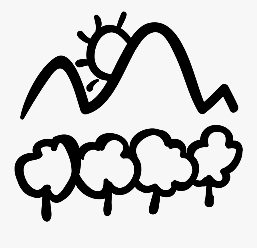 Mountain Landscape With Trees And Sun Comments Clipart - Sol Y Montaña Icono, Transparent Clipart