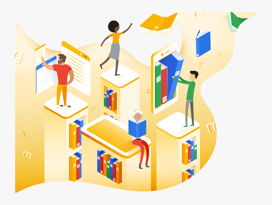 Digital Library Bookshelves Reading Glasses Browsers - Illustration, Transparent Clipart