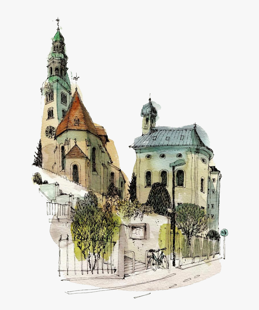 Town Urban Sketch And Sketchers Europe Watercolor Clipart - Salzburg Watercolor, Transparent Clipart