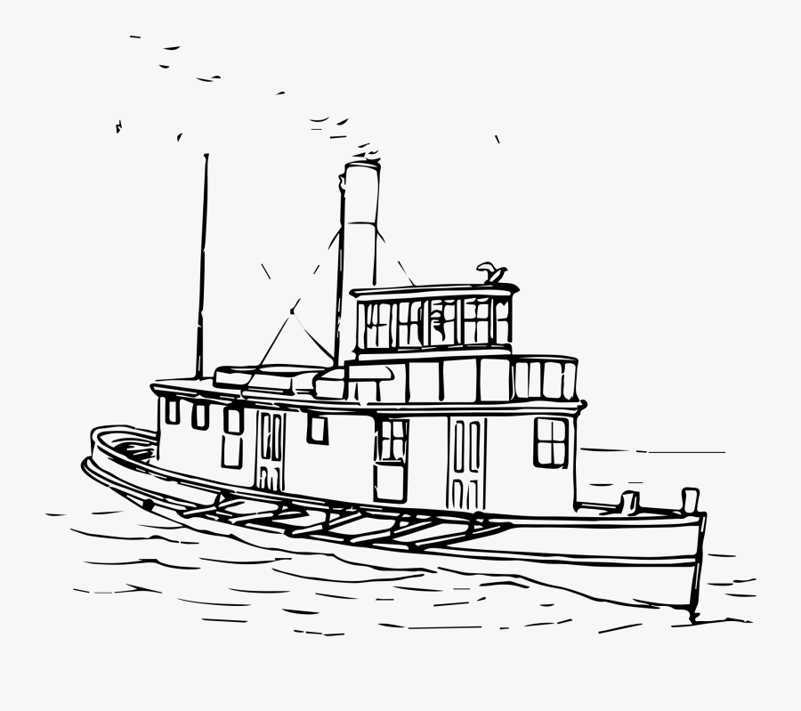 Clipart - Tugboat Black And White, Transparent Clipart