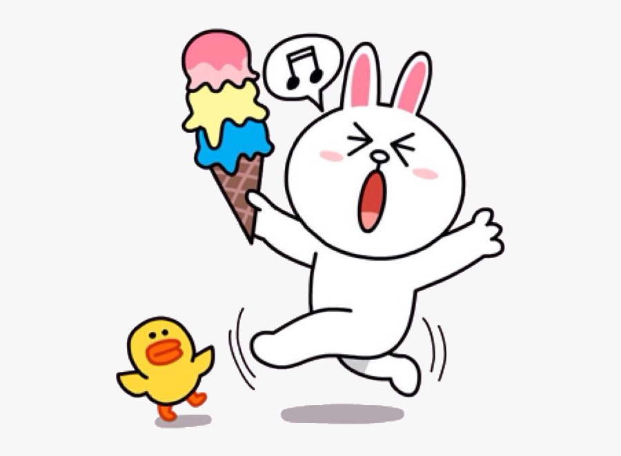 Gleeful Cony With Ice-cream Cone Line Sticker, Line - Line Sticker Ice Cream, Transparent Clipart