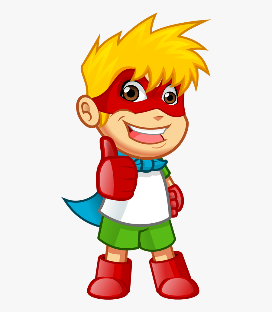 Superhero Boy Standing With Hands On Hips And Thumbs-up - Cartoon Superhero Thumbs Up, Transparent Clipart