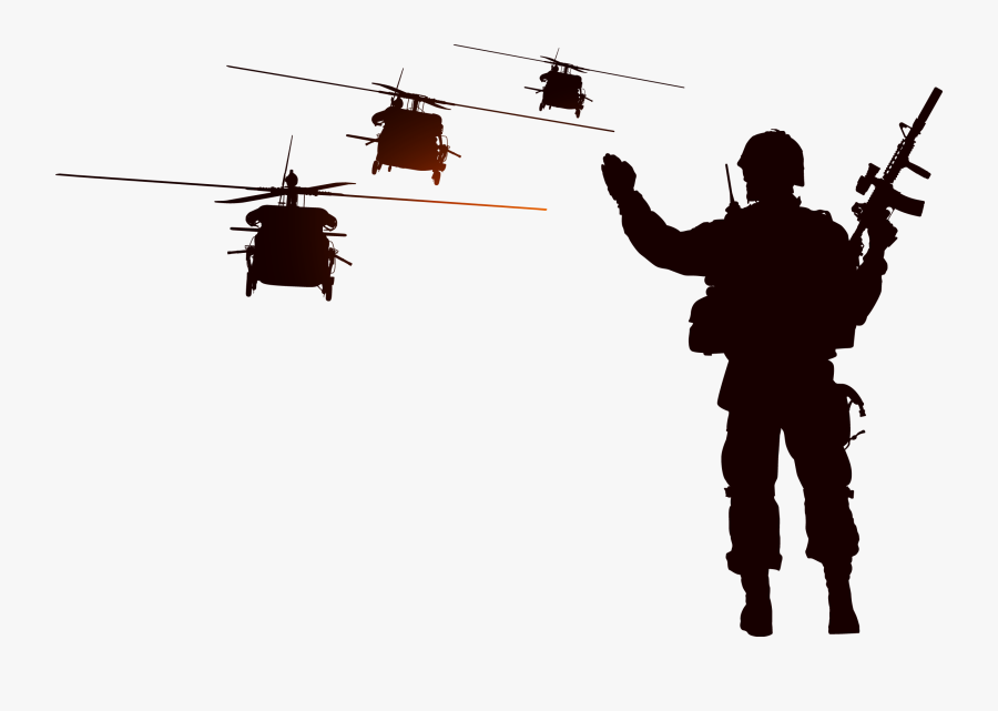 Transparent Chinook Clipart - Soldier And Helicopter Silhouette, Transparent Clipart