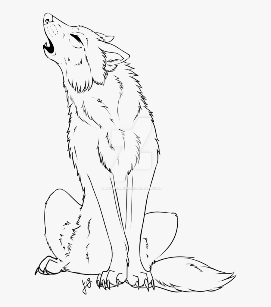 Transparent Coyote Clipart Black And White - Sitting Howling Wolf Drawing, Transparent Clipart