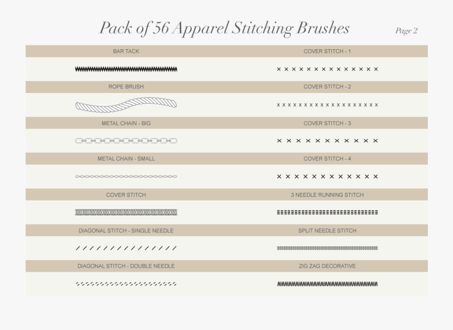Pack Of 56 Apparel Stitching Vector Brushes - Cover Stitch Brush Vector, Transparent Clipart