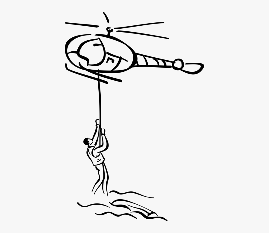 Vector Illustration Of Coast Guard Air And Sea Rescue - Rescue Helicopter Clipart Black And White, Transparent Clipart