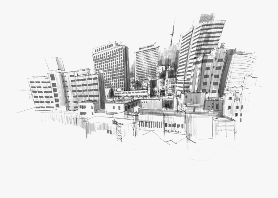 City Sketch Picture Illustration Portrait Drawing Clipart - Urbanization Black And White, Transparent Clipart