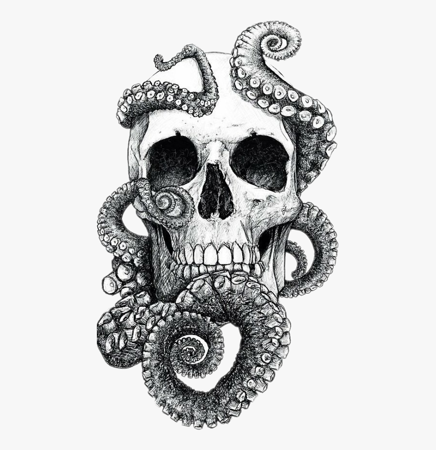 Clip Art Skull Octopus Tattoo - Skull And Octopus Tattoo, Transparent Clipart