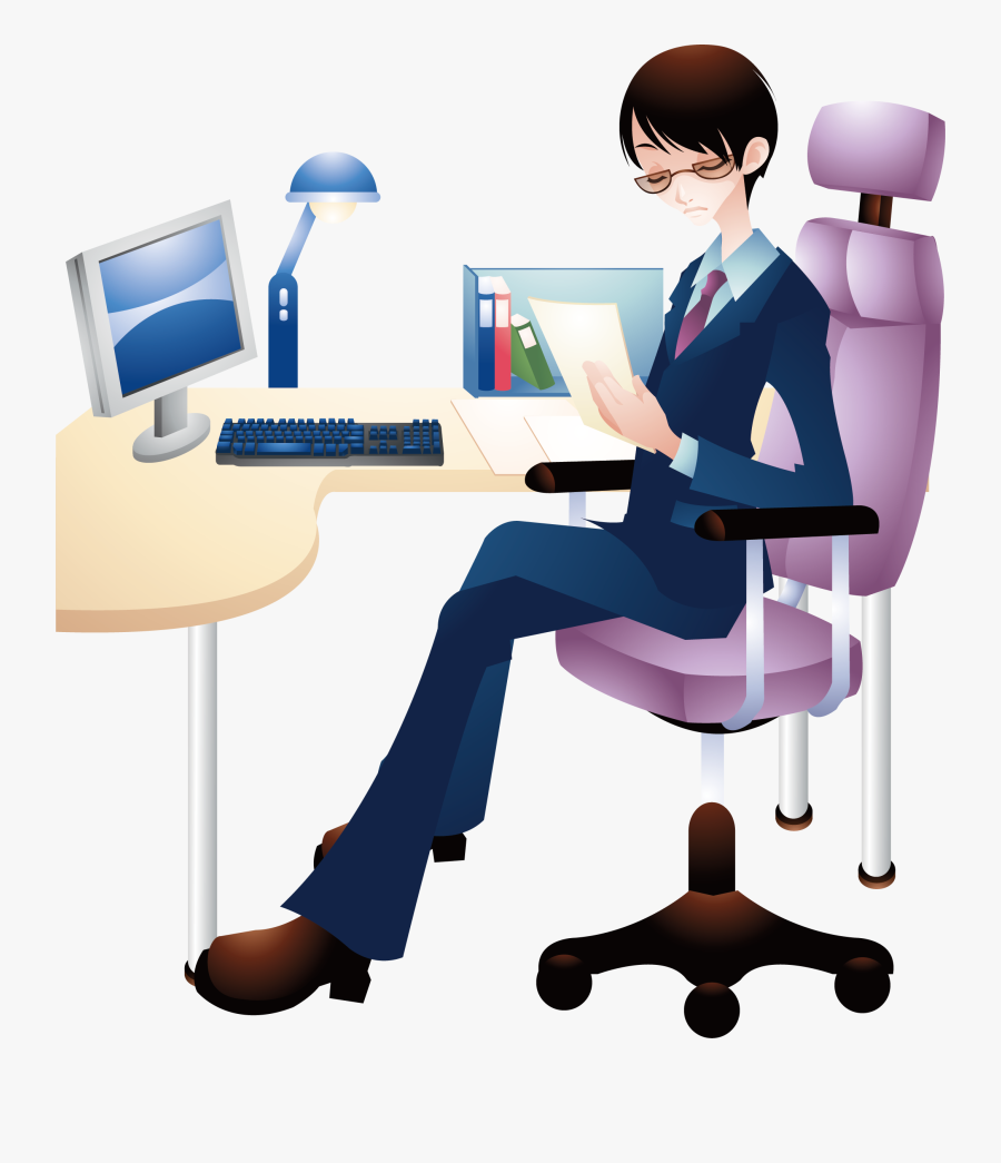 Transparent Stool Clipart - Man With Computer Cartoon Png, Transparent Clipart