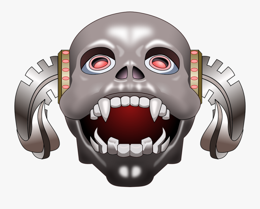 Skull, Horns, Teeth, Scary - Inkscape Art, Transparent Clipart