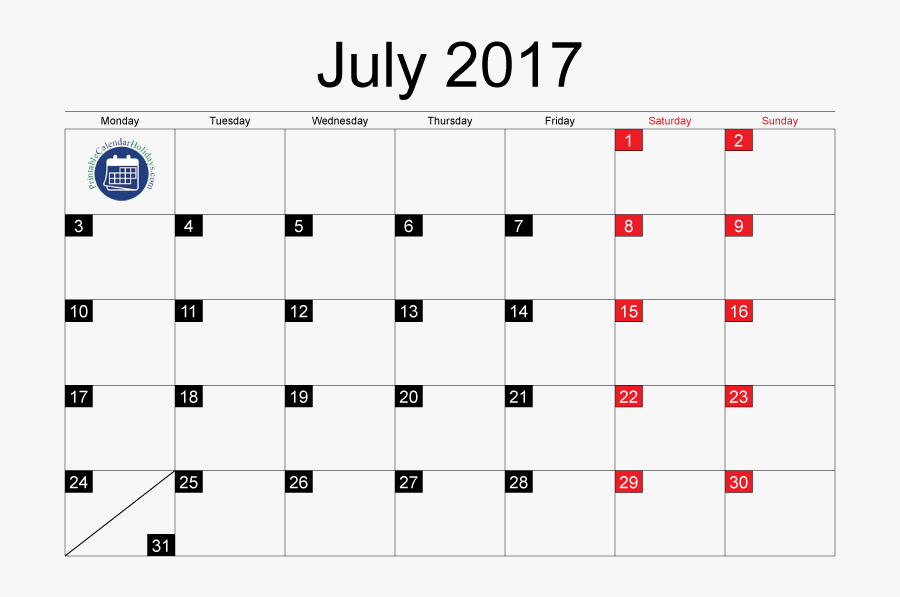 July 2017 Calendar Printable 178897 Days In May - Many Days In November 2018, Transparent Clipart