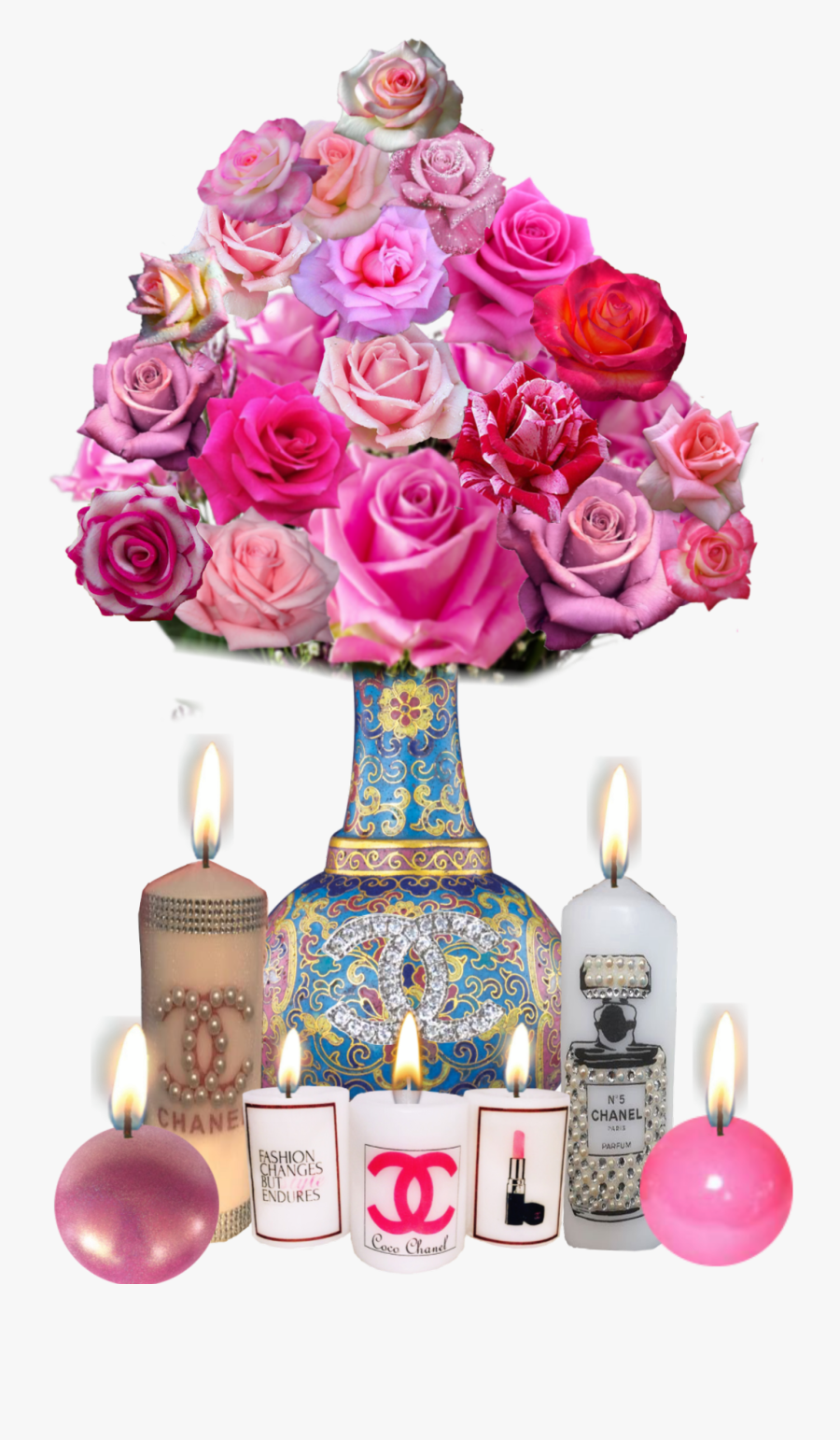 #rose #roses #vase #flowers #flower #decor #candles - Pink Rose, Transparent Clipart