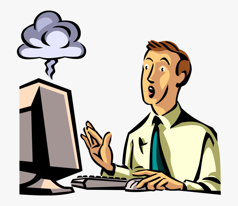 Vector Illustration Of Exacerbated Businessman"s Computer - Crashed Computer Clipart, Transparent Clipart