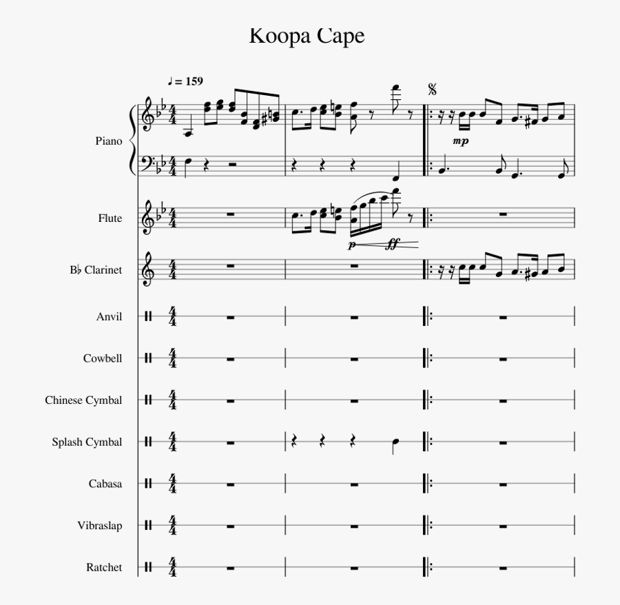 Koopa Cape Sheet Music For Piano, Flute, Clarinet, - Music, Transparent Clipart