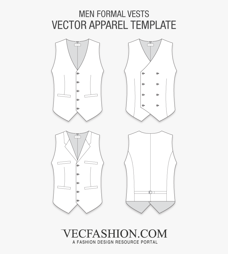 Clip Art Clothing Design Templates - Vest For Men Template, Transparent Clipart